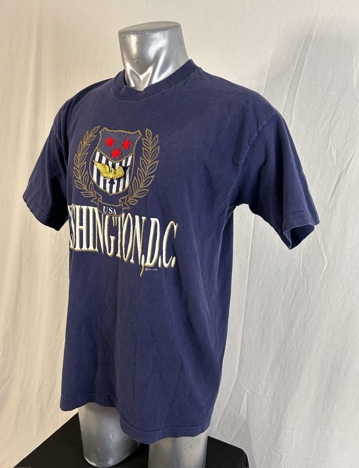 Vintage Single Stitch Mens Washington DC 90s T Shirt Sz XL Patches Made USA Navy gallery