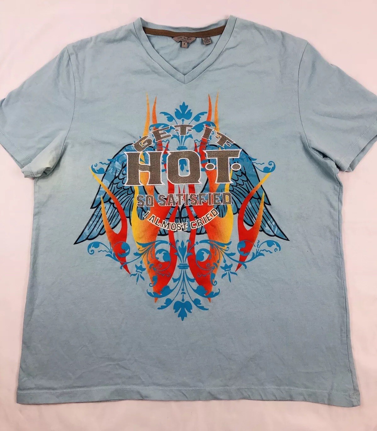 Ted Baker London Graphic T-Shirt Men’s sz 5 M Blue " Get it Hot So Satisfied Cr" gallery