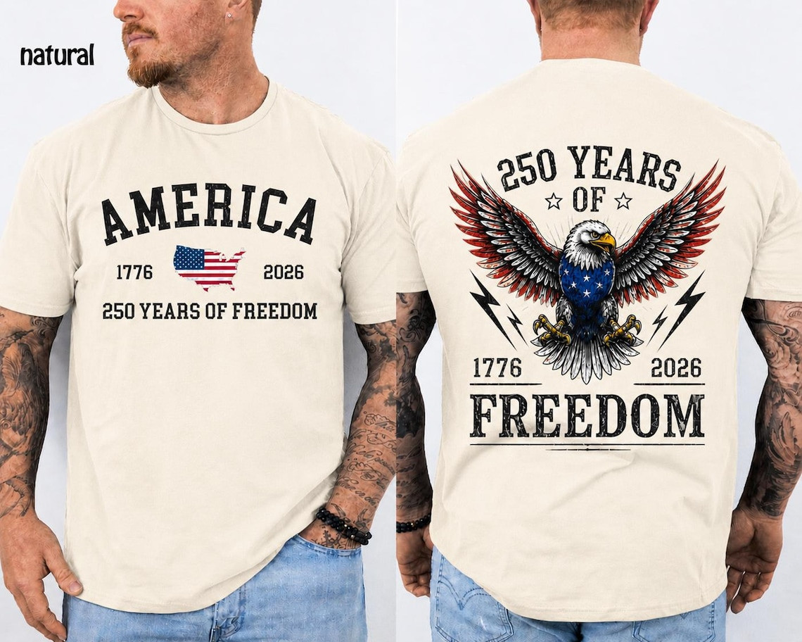 America 250th Anniversary 2 Sides Shirt Bald Eagle Patriotic USA 1776-2026 Tee gallery