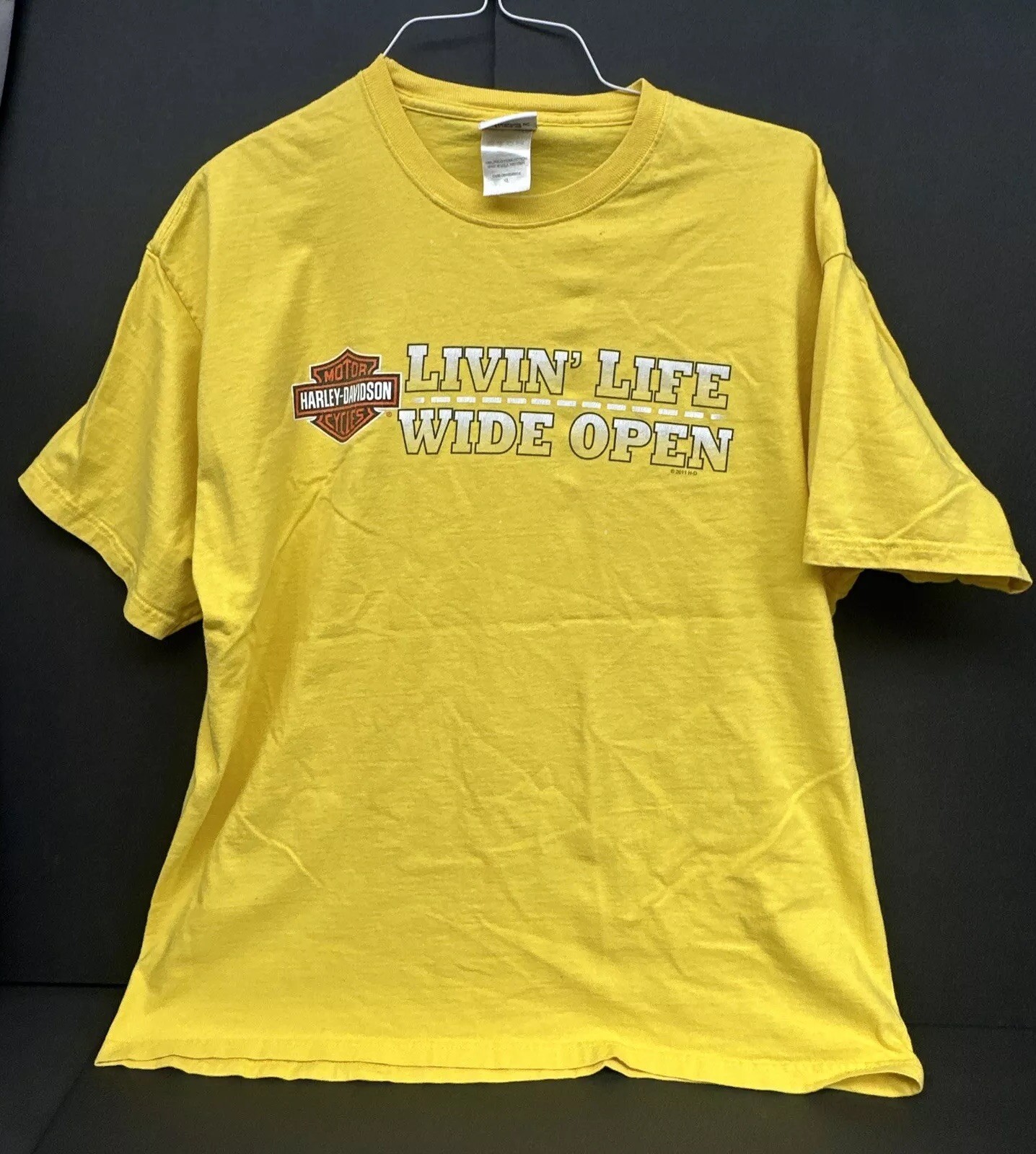 Harley Davidson Mens Yellow Las Vegas Nevada Motorcycle T Shirt XL Wide Open