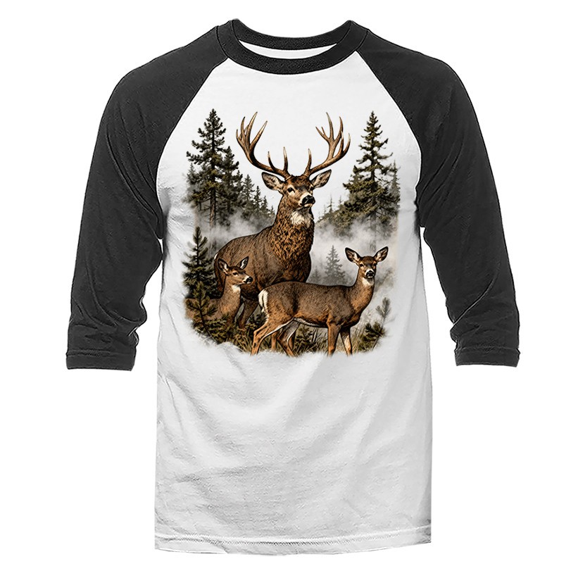 Buck and Doe Whitetail Deer Wilderness Forest Wildlife 3/4 Sleeve Raglan gallery