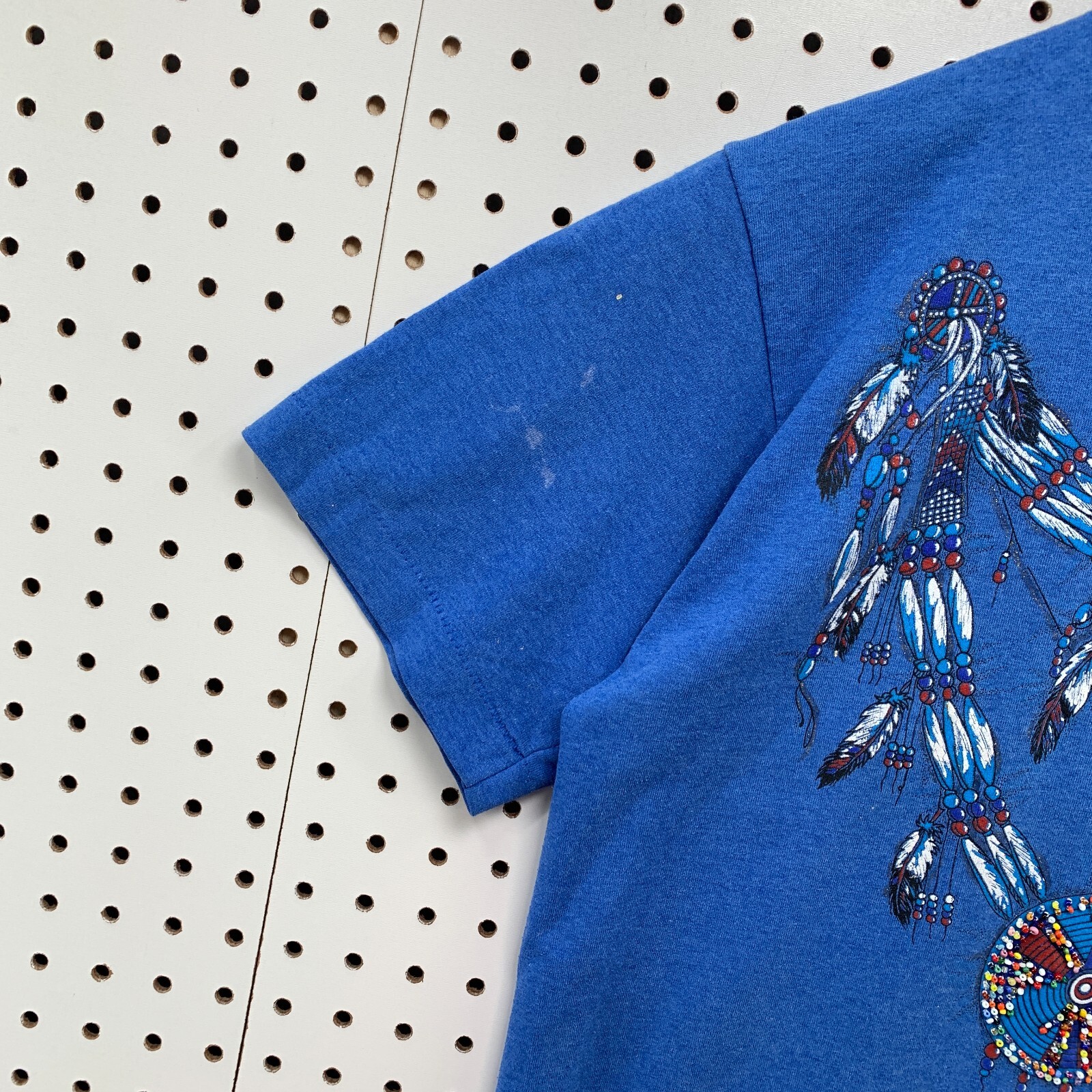Vintage 90s Indian Dream Catcher Shirt Blue Men Medium Beaded 19x27 gallery