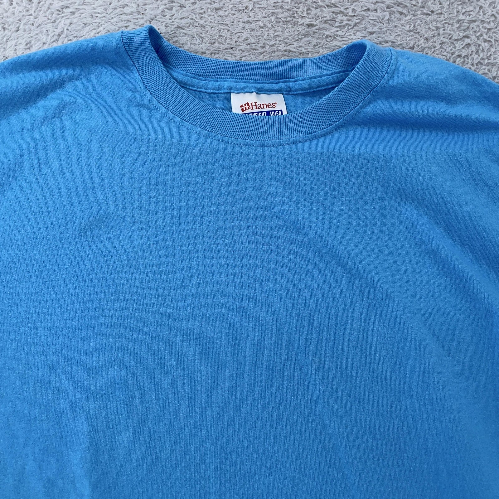 Vintage Hanes Blank Blue Shirt Mens Medium 50/50 Cotton Poly Crewneck Tee