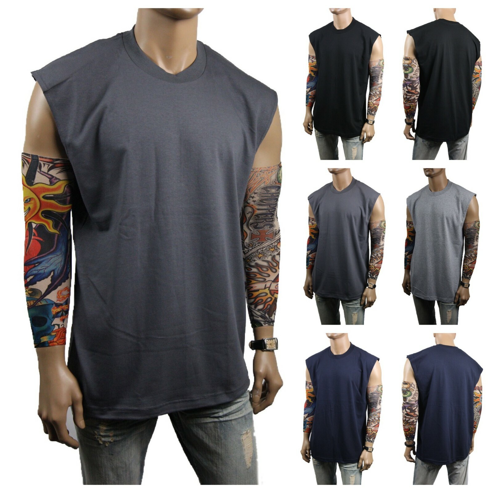 Mens HEAVY WEIGHT Crew neck Sleeveless Shirt Muscle Tank Fitness Gym Big & Tall gallery