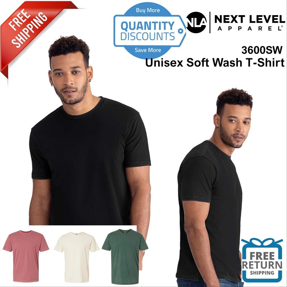 Next Level Men Ringspun Cotton Short Sleeve Soft Wash T-Shirt 3600SW Up To 3XL gallery