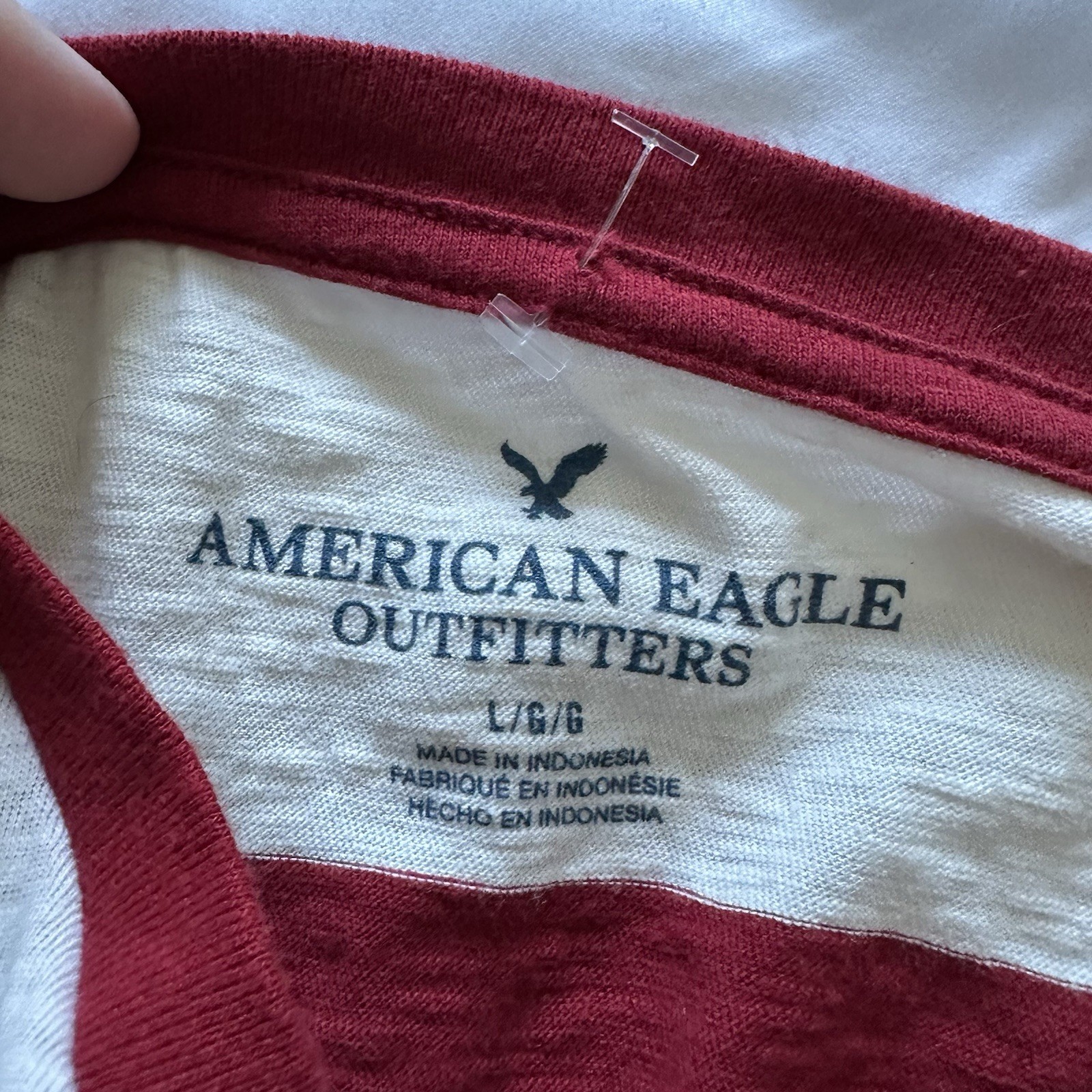 American Eagle Tee L Red White Rugby Block Stripe Eagle Logo Cotton Skater Tee gallery