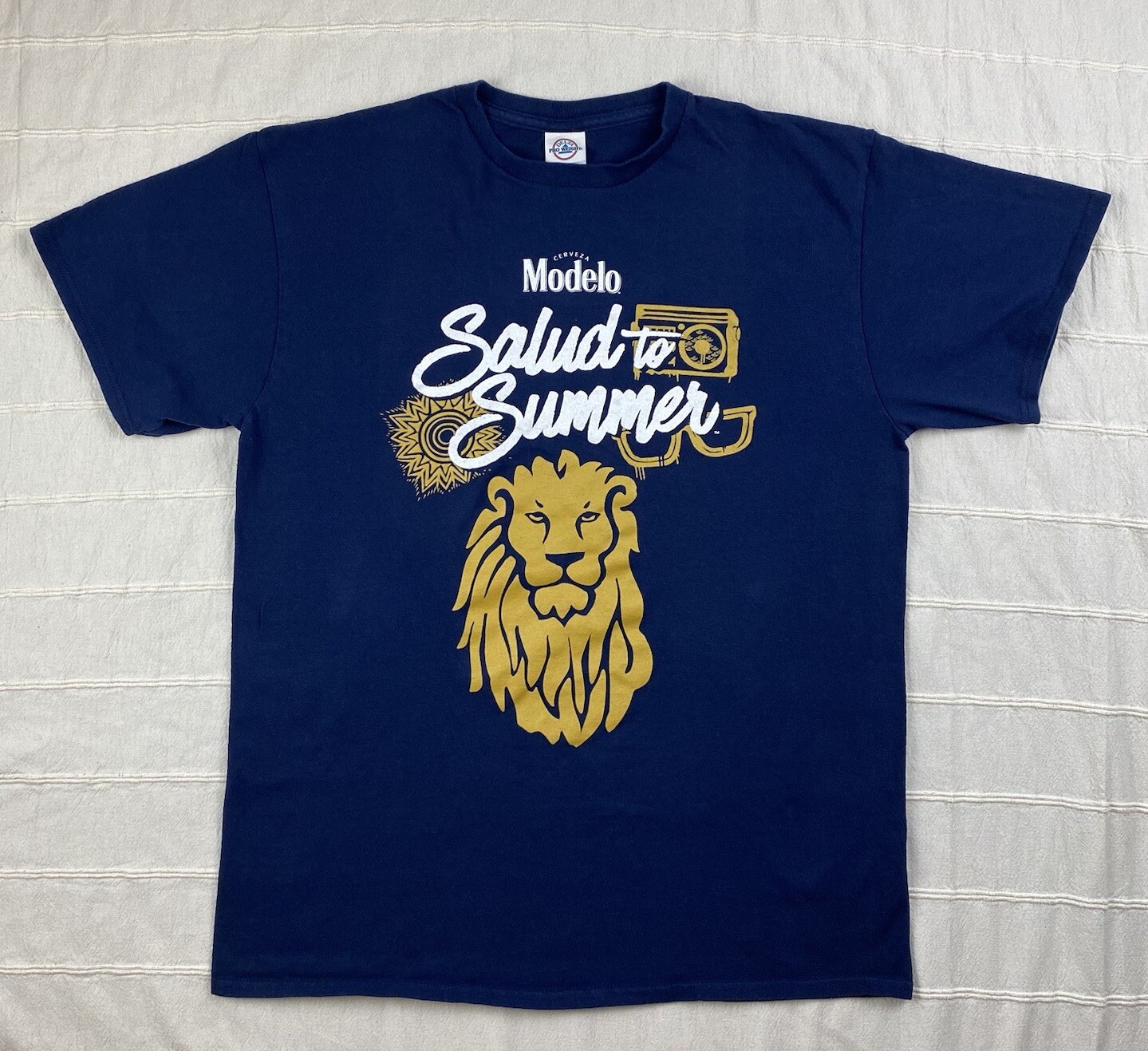 Modelo T Shirt Men's Large Salud To Summer Lion Graphic Navy Short Sleeve Tee gallery