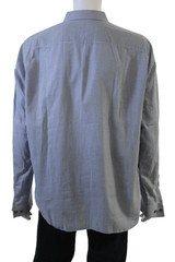Theory Mens Point Collar Button-Up Check Cotton Blue Long Sleeve Shirt Size XL