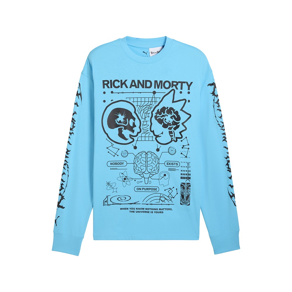 PUMA Hoops X Rick And Morty Crew Neck Long Sleeve T-Shirt Mens Blue Casual Tops