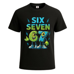 Cartoon Numbers Six Seven Design Bundle Funny Black T-Shirt Gift Present Top Tee