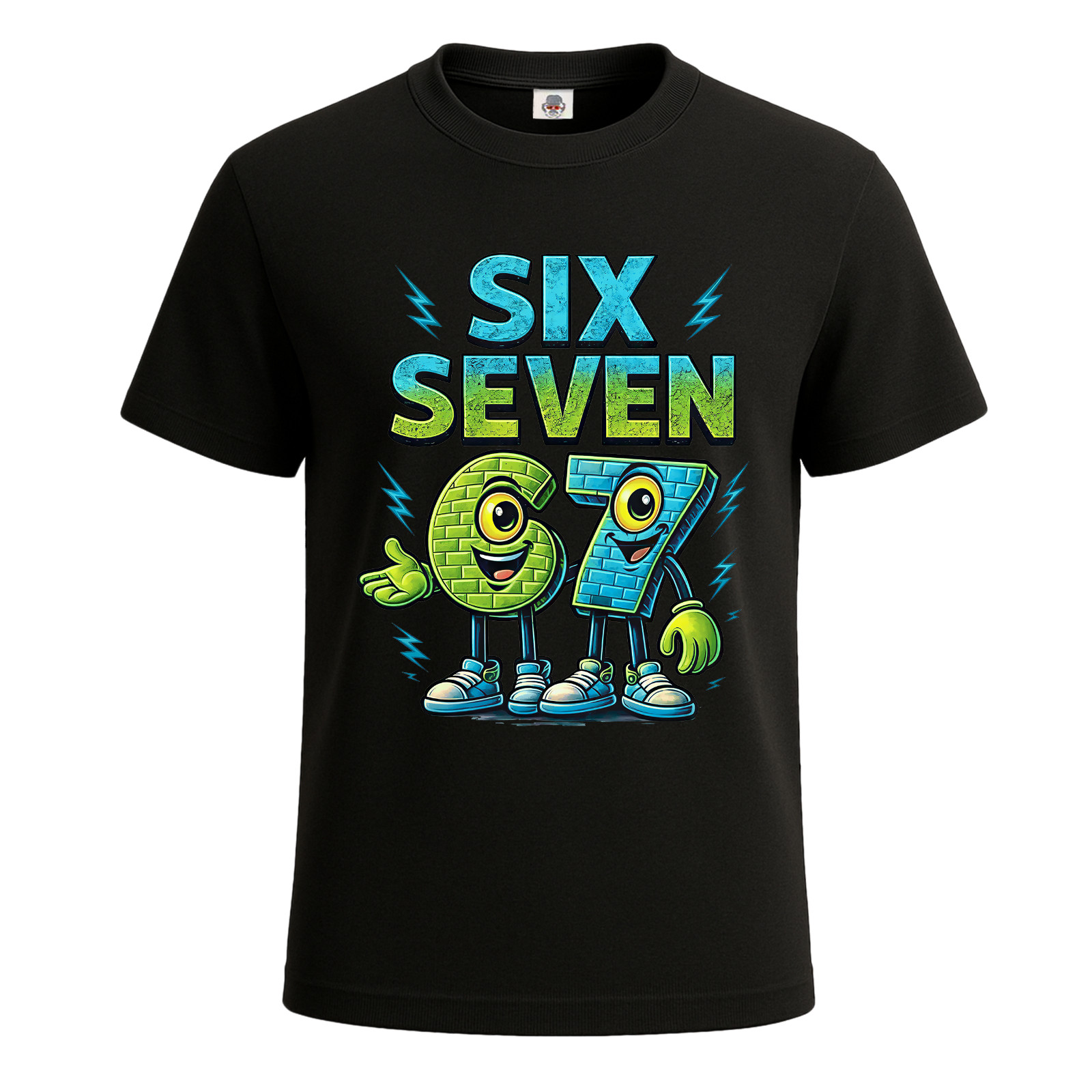Cartoon Numbers Six Seven Design Bundle Funny Black T-Shirt Gift Present Top Tee