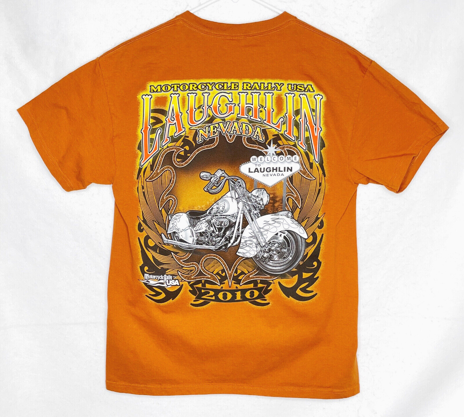 2010 Motorcycle Rally USA Laughlin Nevada Mens T-Shirt Tee Burnt Orange Medium gallery