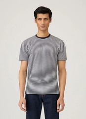 SUNSPEL Men’s Classic Short Sleeve Striped T-Shirt, Ivory/Navy, Size XL, XXL