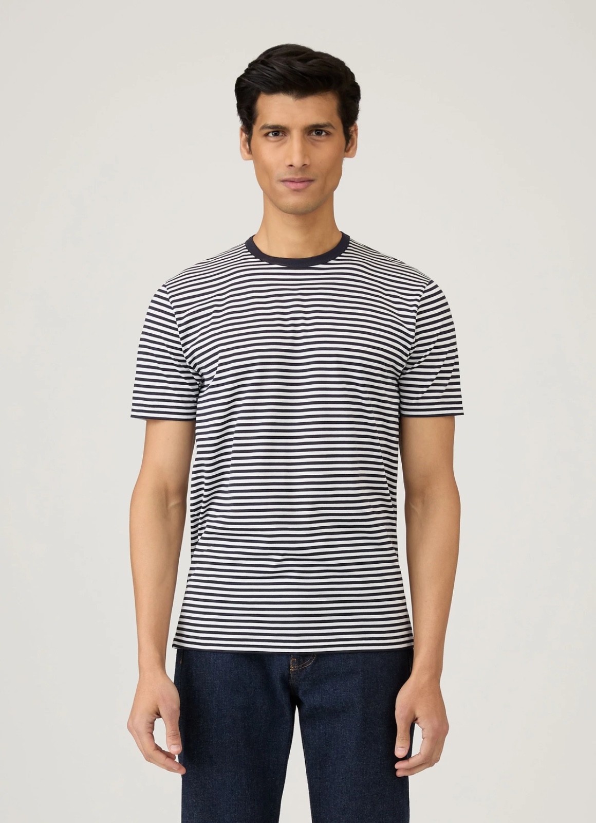 SUNSPEL Men’s Classic Short Sleeve Striped T-Shirt, Ivory/Navy, Size XL, XXL