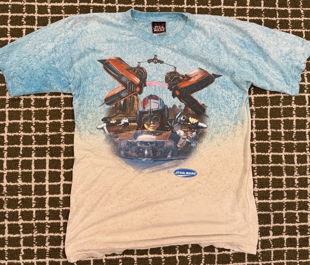 Vintage Star Wars Episode 1 Phantom Menace AOP Pod Racer T-shirt 1999 – 21”x28”