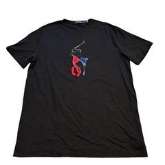 Polo Ralph Lauren Mens Black Patchwork Plaid Big Pony T-Shirt Size LT Large Tall
