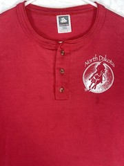 Vintage Single Stitch 3 Button T-Shirt Henley Large Cowboy Western North Dakota