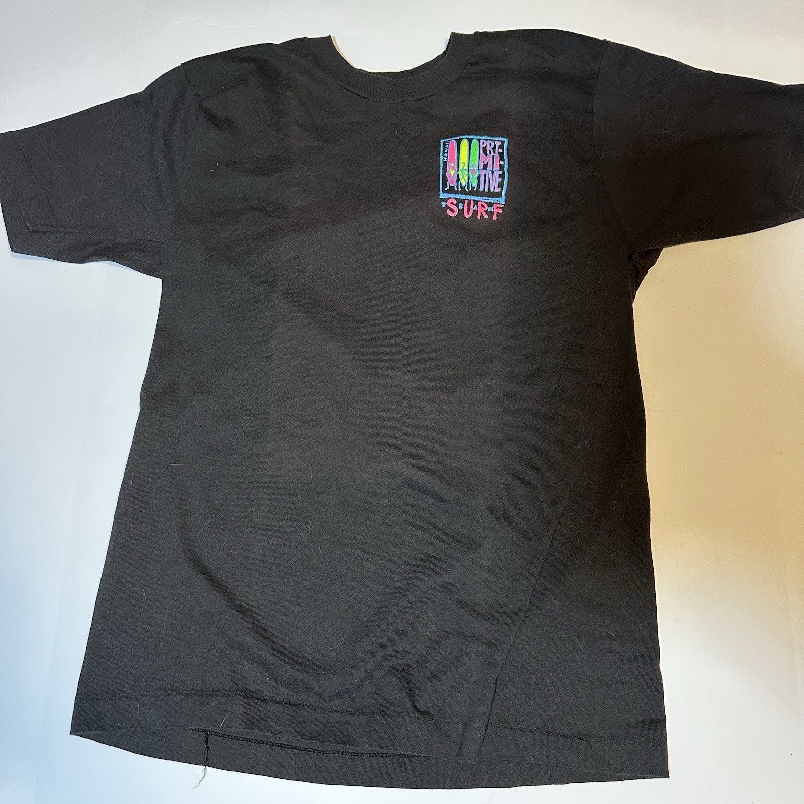 Vintage 90s Primitive Surf Team T Shirt Hawaii Neon Single Stitch Black Sz L