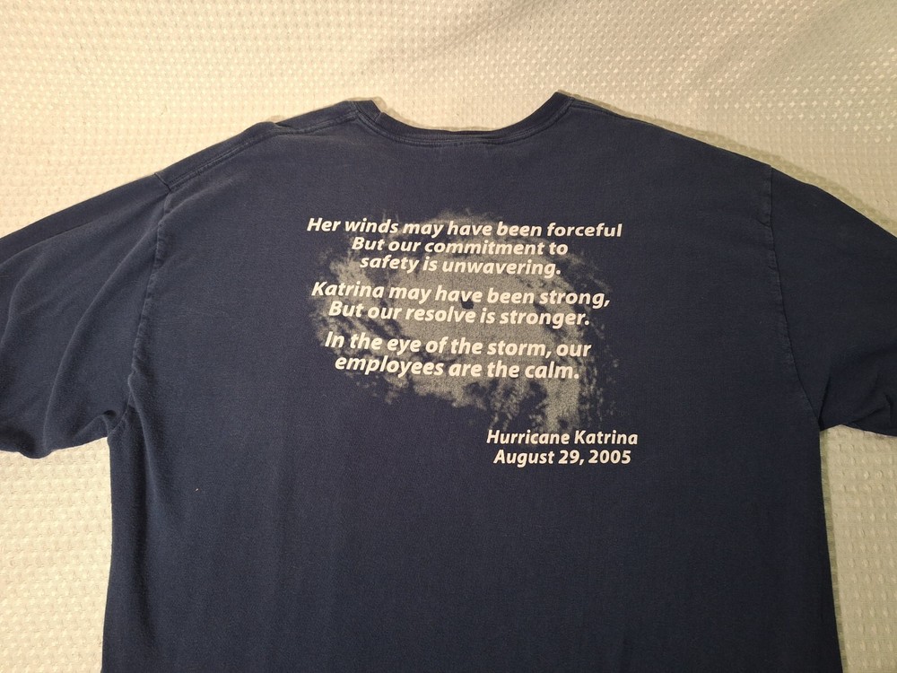 2005 Chevron Hurricane Katrina Dark Blue Cotton Long Sleeve T-shirt Size XL