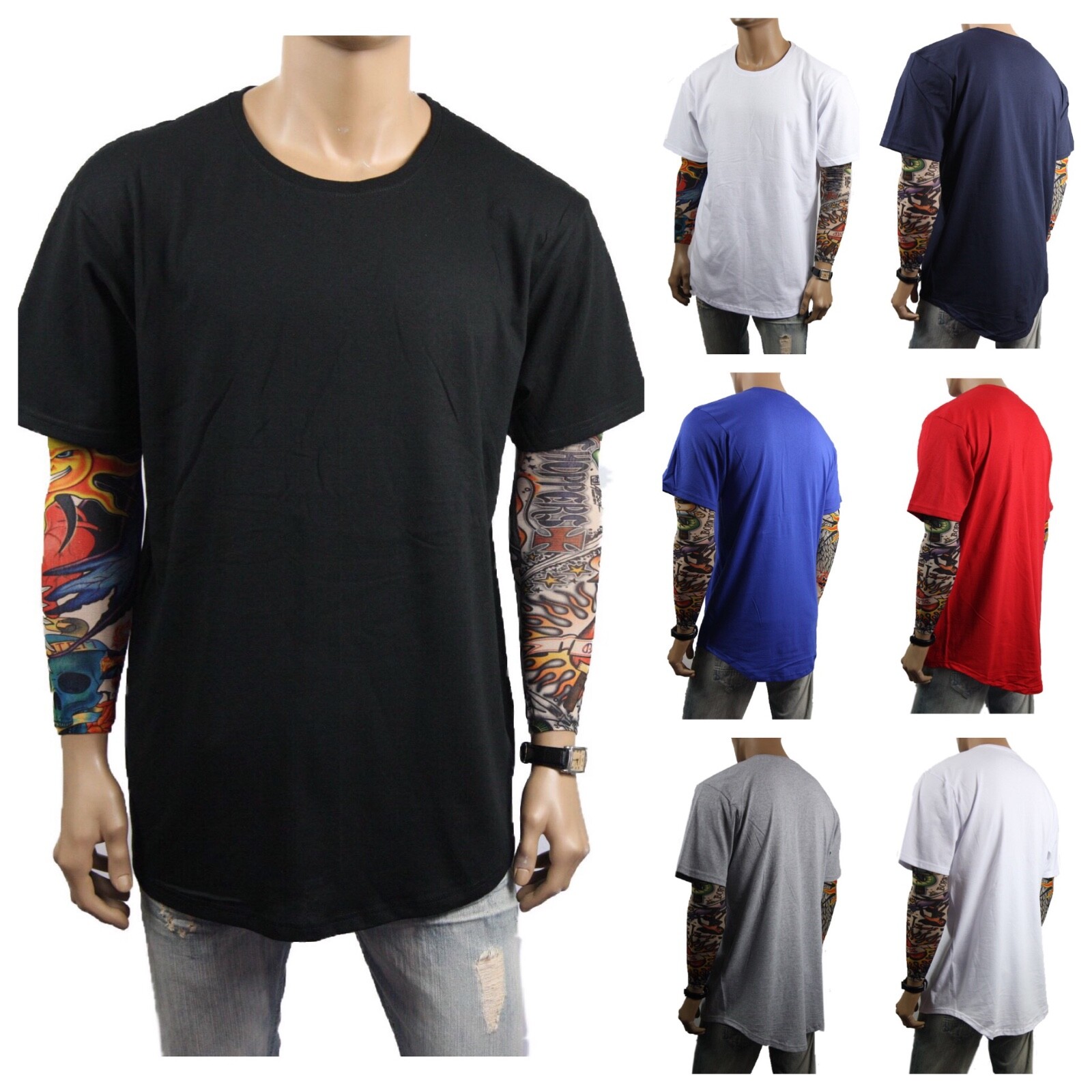 Men T-Shirts BIG & TALL Heavy Weight Long Extended Casual Active Crew Neck S-5X gallery