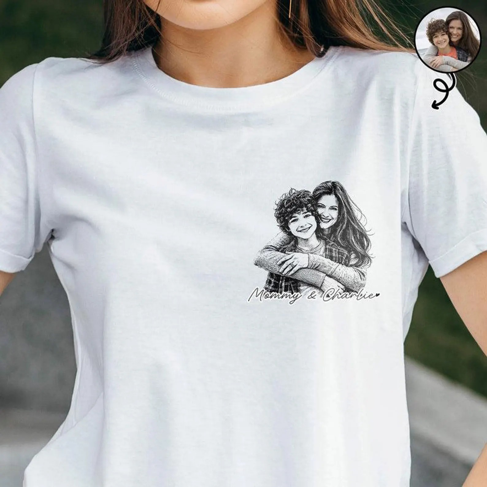 Personalized Best Dad Ever T Shirt Custom Photo Sketch Family Portrait T-Shirt gallery