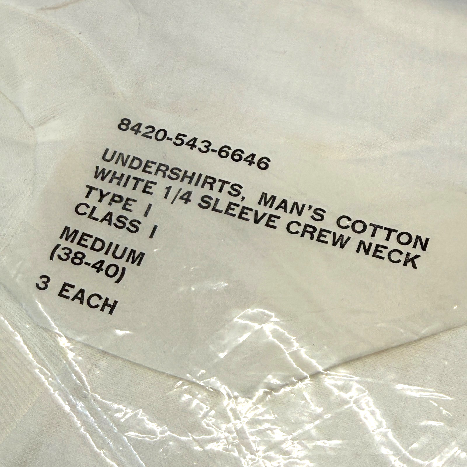 Vintage Military Undershirts 1/4 Sleeve White Cotton Medium DSA-100-2089 3 Pack gallery