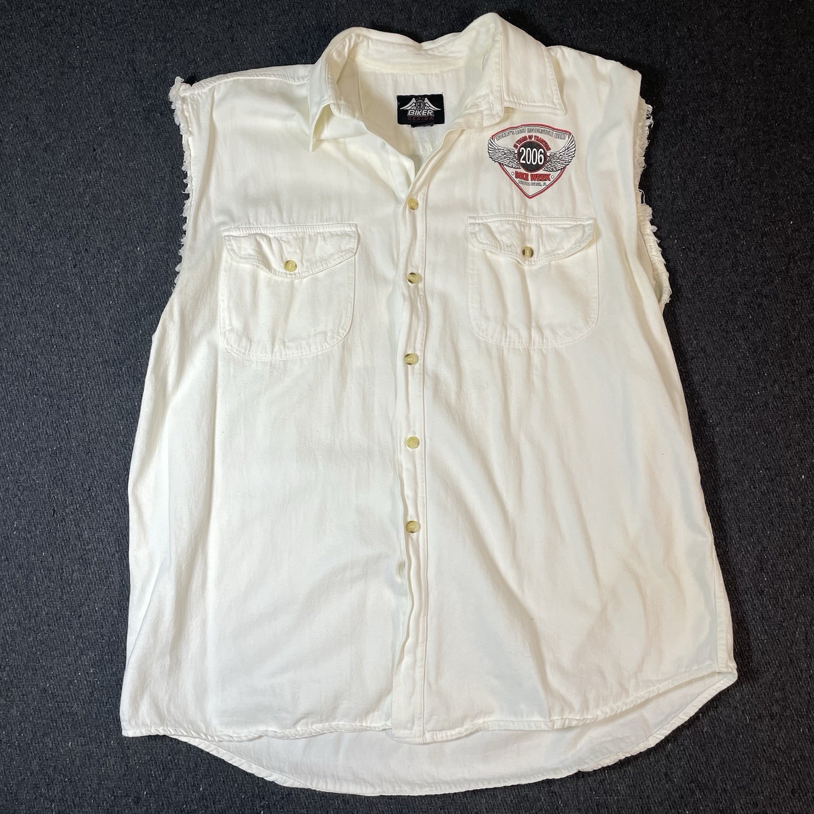 Vintage 2006 Daytona Beach Bike Week Vest Shirt USA Biker Design White Cotton XL gallery