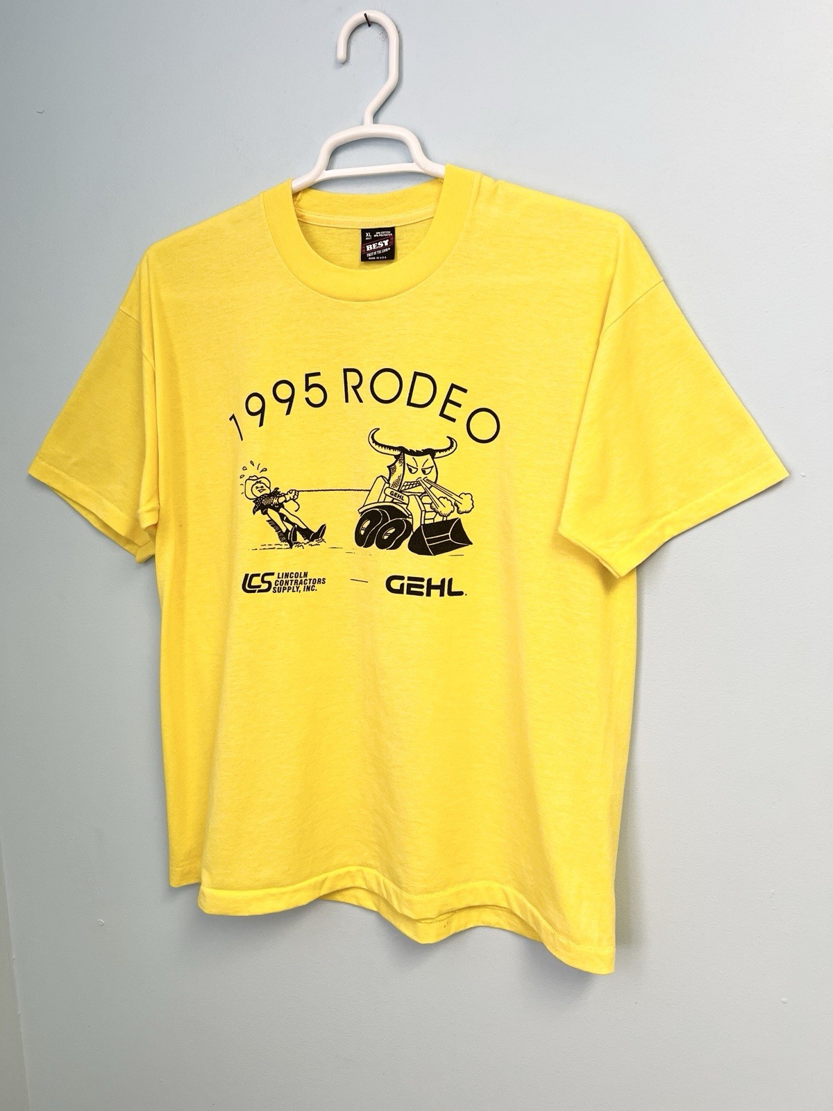 Vintage 90s Rodeo T-Shirt Yellow XL Fruit of the Loom Best USA Made Bull gallery