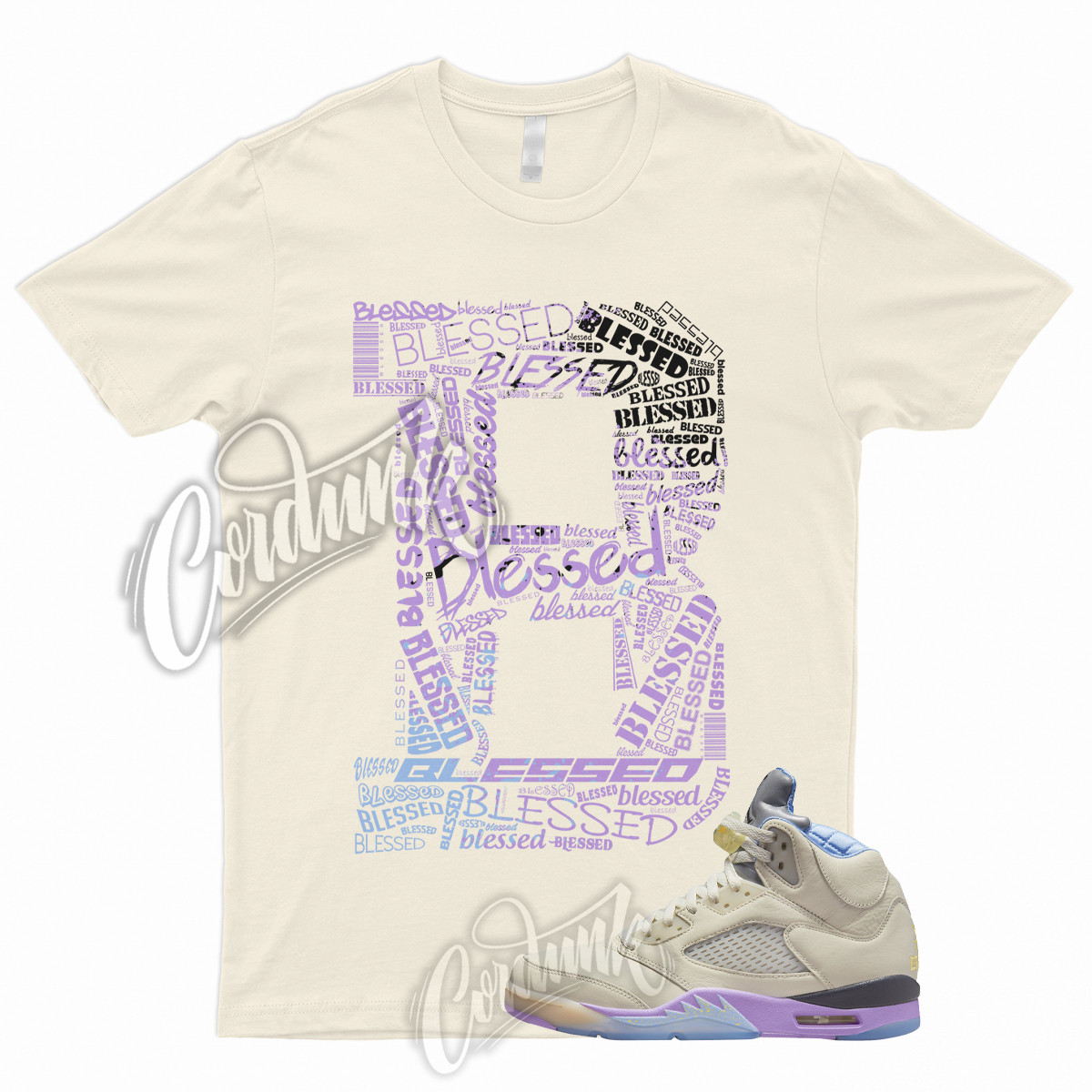 BLESSED T for 5 Sail Washed Yellow Violet Star Purple 1 Shirt To Match Jordan 5