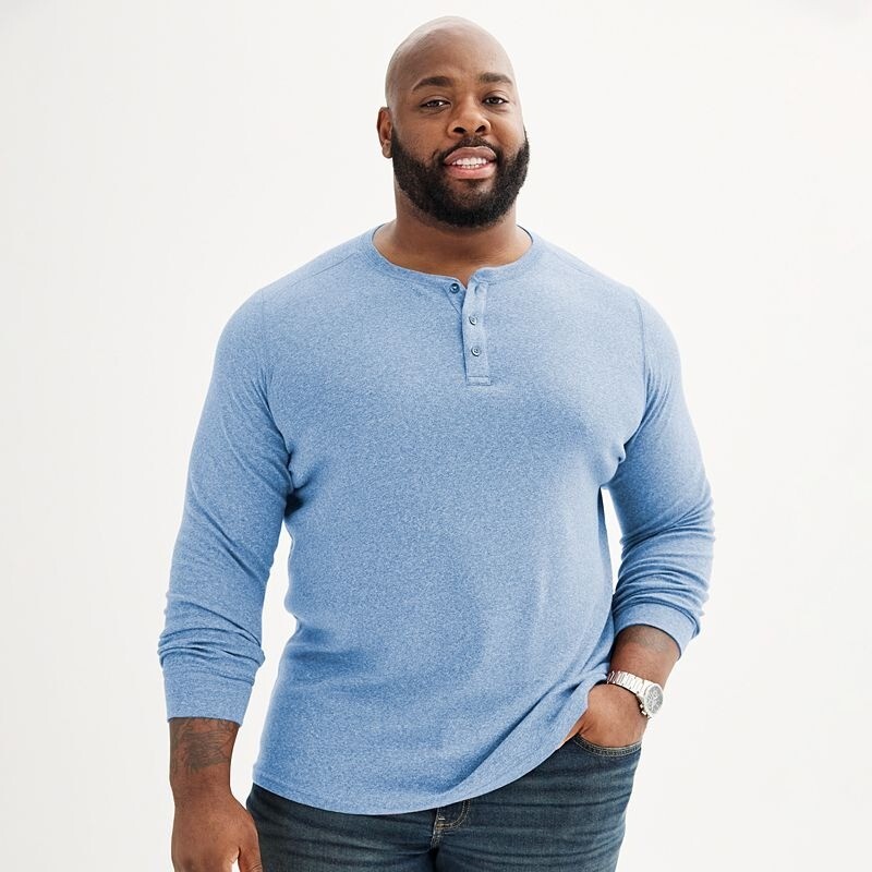 Apt 9 mens long sleeve solid blue cotton blend premier flex henley shirt XLT NEW gallery
