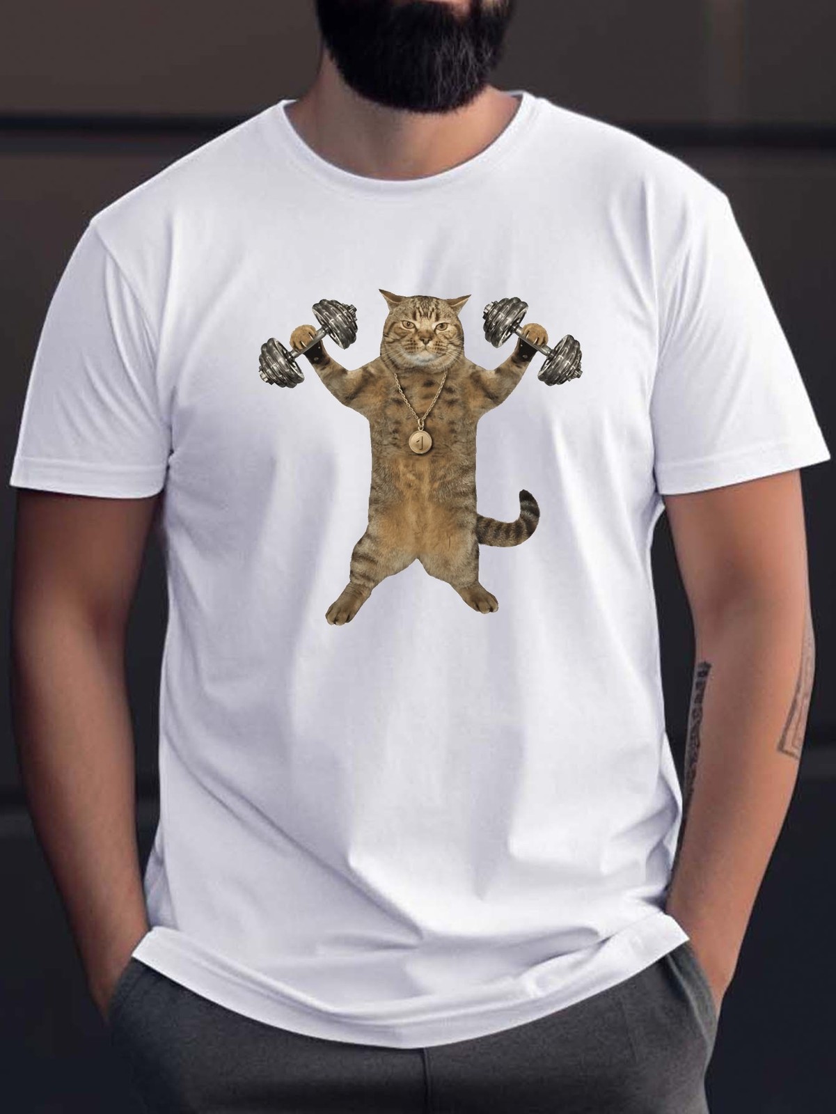 Casual Tee Men's Fitness Cat Graphic Tee - Casual Short Sleeve T-Shirt gallery