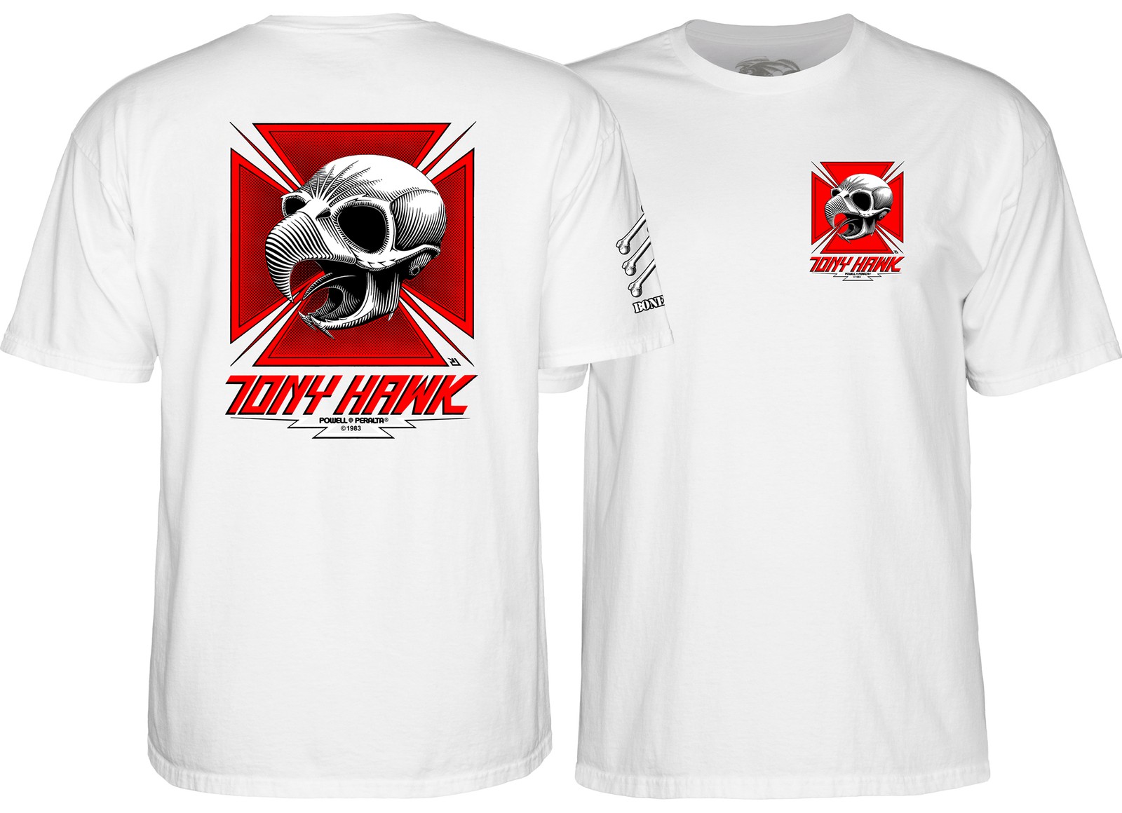 Powell Peralta BONES BRIGADE Tony Hawk CHICKEN SKULL Skateboard T Shirt WHITE gallery