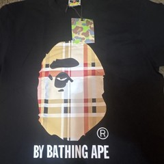 A Bathing Ape BAPE Men’s Black Plaid Ape Head Graphic Tee Crew Neck Size M
