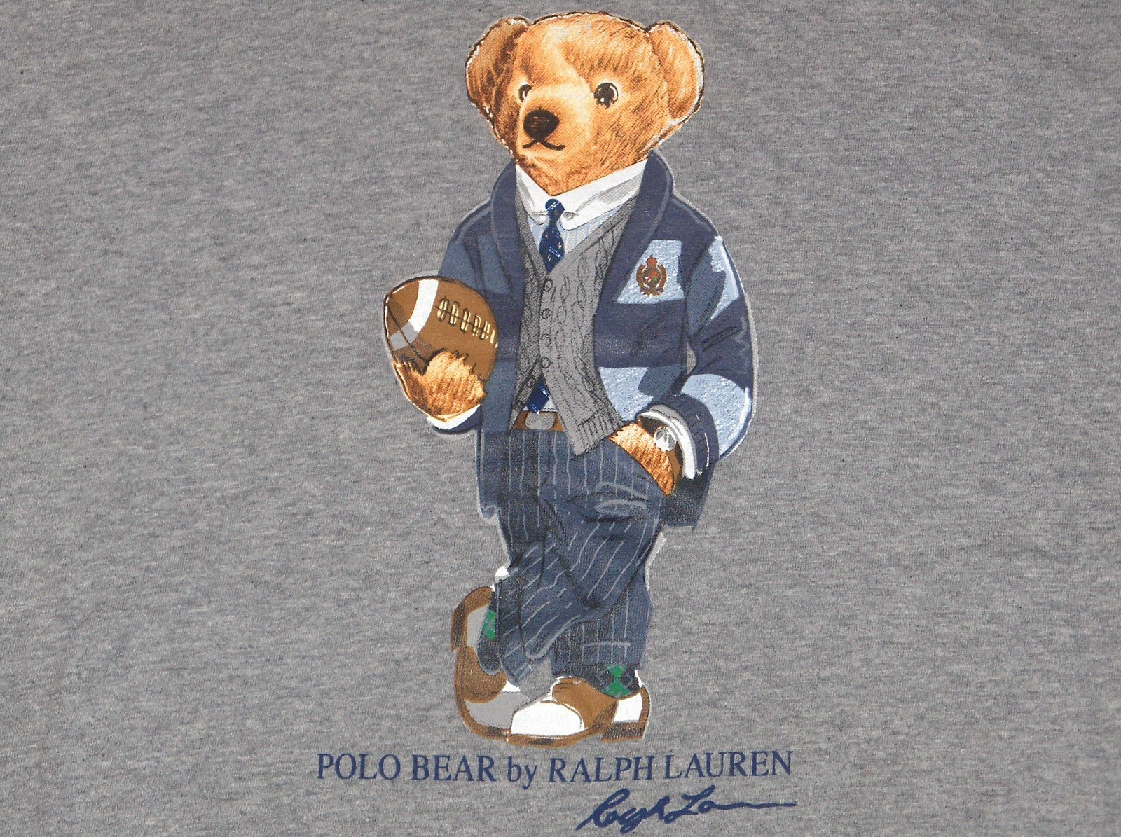 POLO RALPH LAUREN Mens BIG & TALL Football Bear Hoodie T-Shirt Tee, HEATHER GRAY gallery