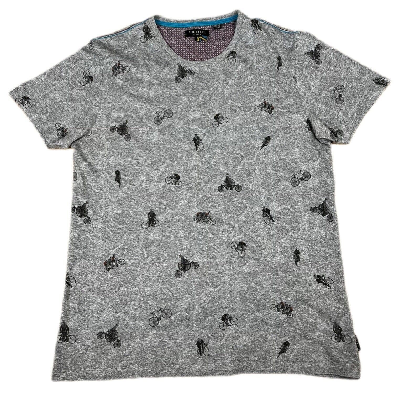 Ted Baker T-Shirt Men's 3 Grey Bicycle Short Sleeve Crew Neck Trendy Pullover gallery