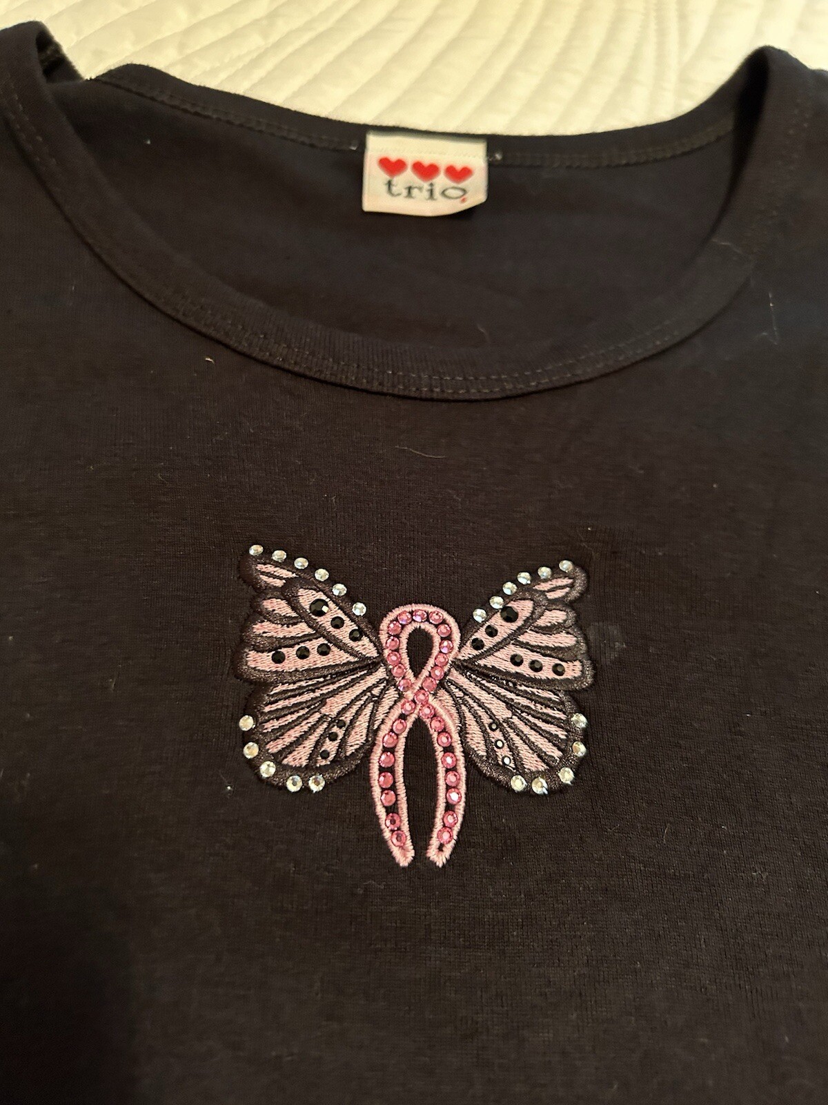 Breast Cancer Awareness Pink Ribbon Butterfly T-shrt W/Rhinestones Size M NWOT gallery