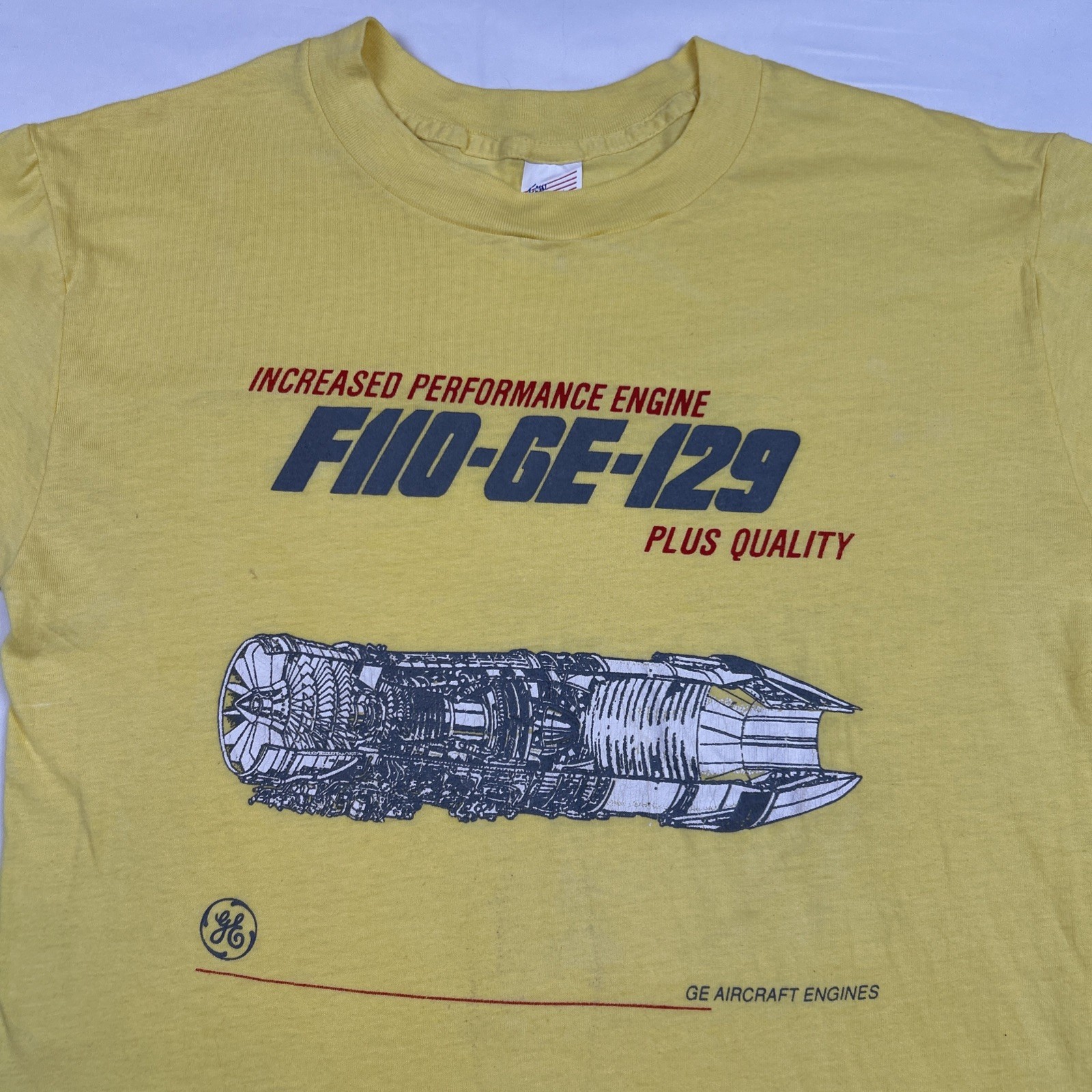 VTG General Electric GE F110-GE-129 Jet Aircraft Engines T-Shirt XL Yellow SS