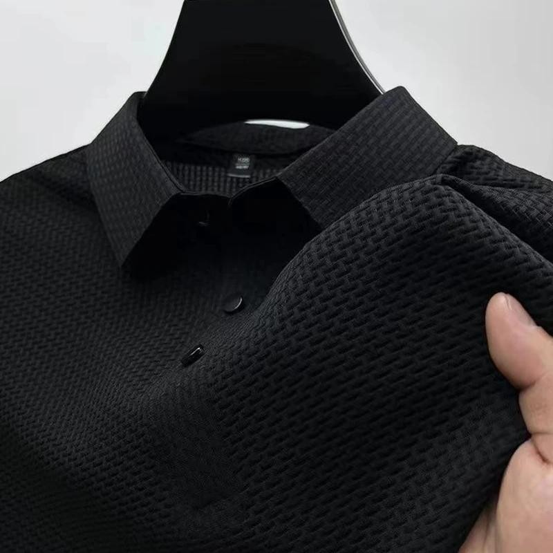 New Men's Business Casual Short Sleeved Bone Flower Solid Color Polo Shirt Fashi gallery