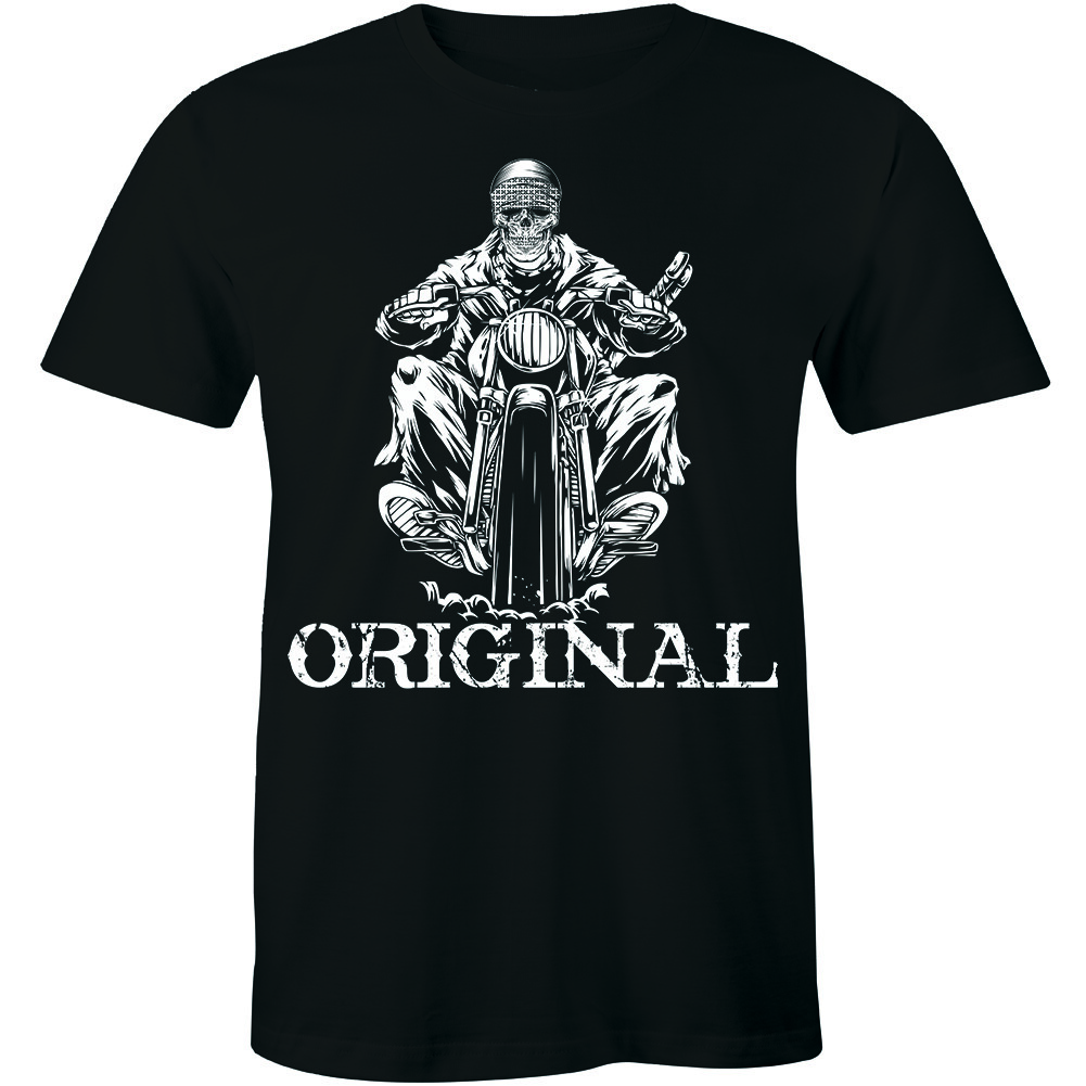 Original Old School Skeleton Ghost Biker Chopper Motorcycle Rider T-shirt Tee gallery
