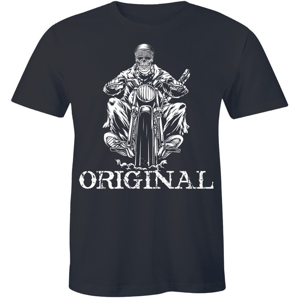 Original Old School Skeleton Ghost Biker Chopper Motorcycle Rider T-shirt Tee