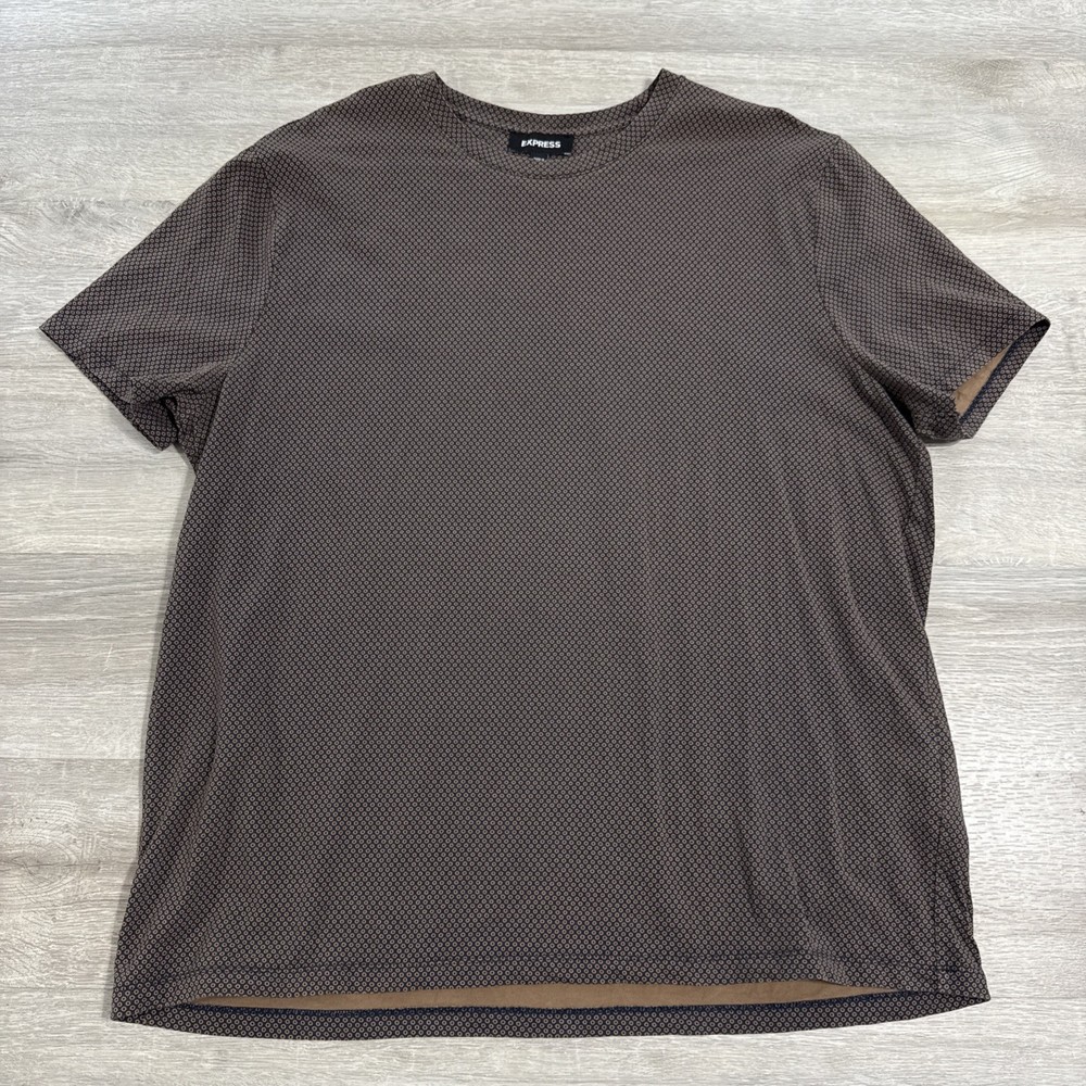 Express Shirt Men’s Brown Geometric Print Stretch Cotton Spandex XL Tee