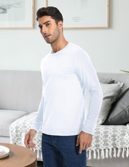 Men’s 2 Pack Long Sleeve Soft Casual Cotton Crew Neck Shirts (White, Large)