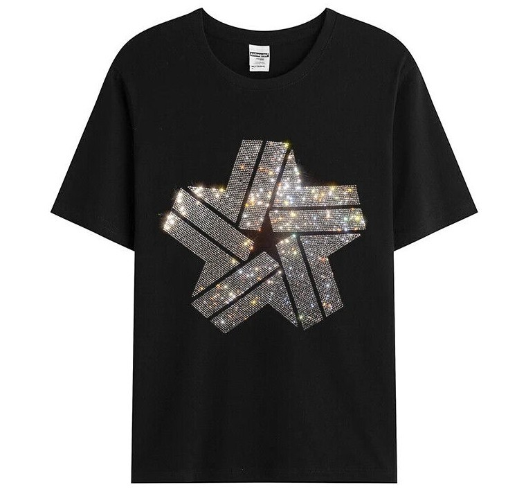 New Men Luxury Diamond Star Rhinestones Fashion T-Shirt High Quality