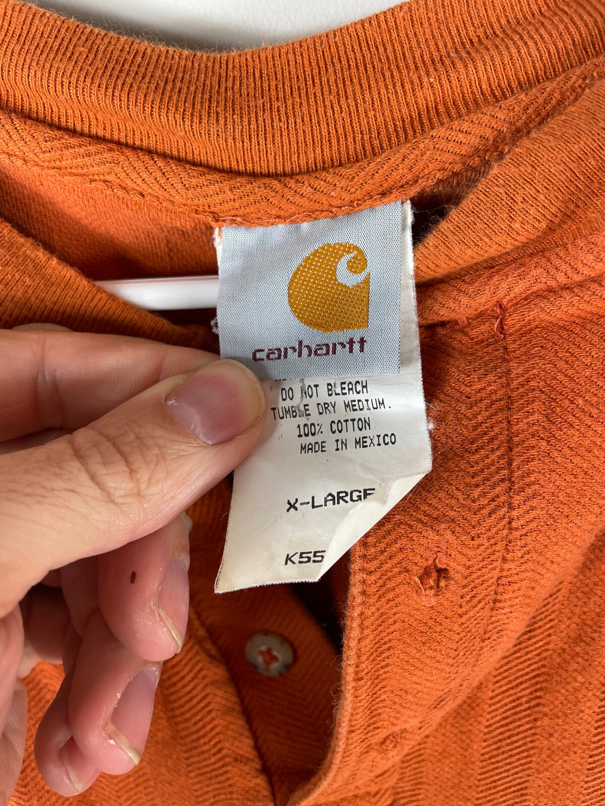 VTG Carhartt Short Sleeve Henley T-Shirt Mens XL Orange Textured Woven gallery