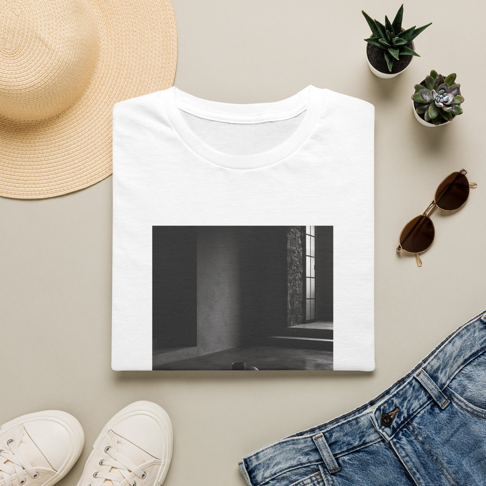 Minimalist Still Life T Shirt | Black White Window Art Graphic Tee | Unisex