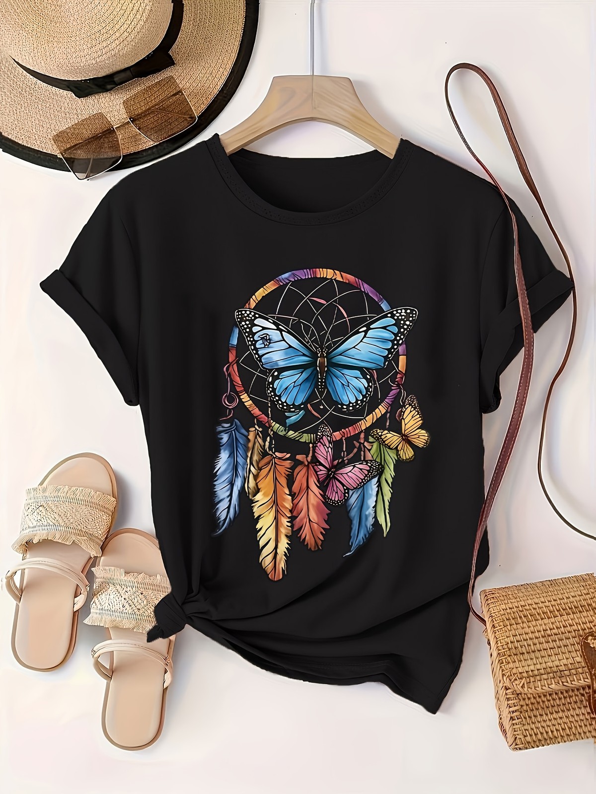Women's Round-neck Short-sleeve T-shirt Butterfly Print Casual Fashion T-shirt √ gallery