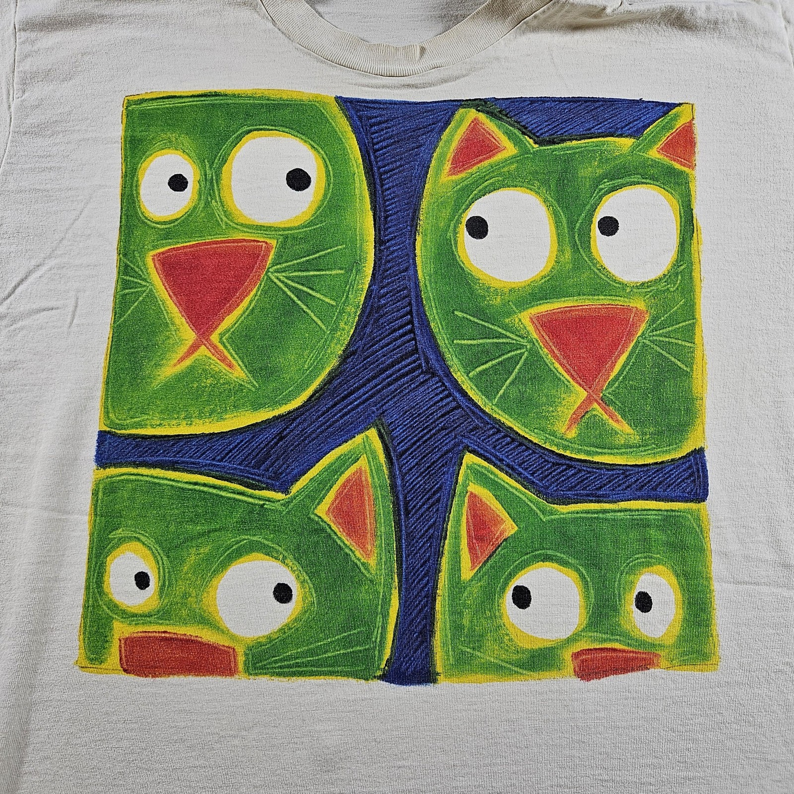Vintage Naturals By Penmans Shirt Mens XL White Colorful Cat Graphic Art 90s gallery