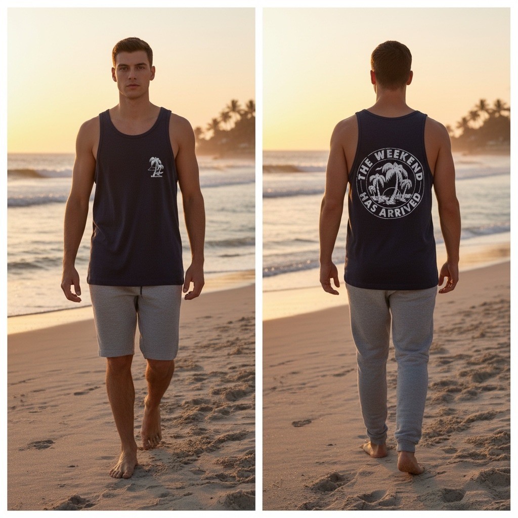 Chubbies Mens The Relaxer Tank Top Navy Blue Graphic Palm Tree Small NWT 600231