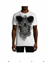 Mens Halloween Skeleton Sketchy Skull Graphic T-Shirt Size L (42-44) White Black