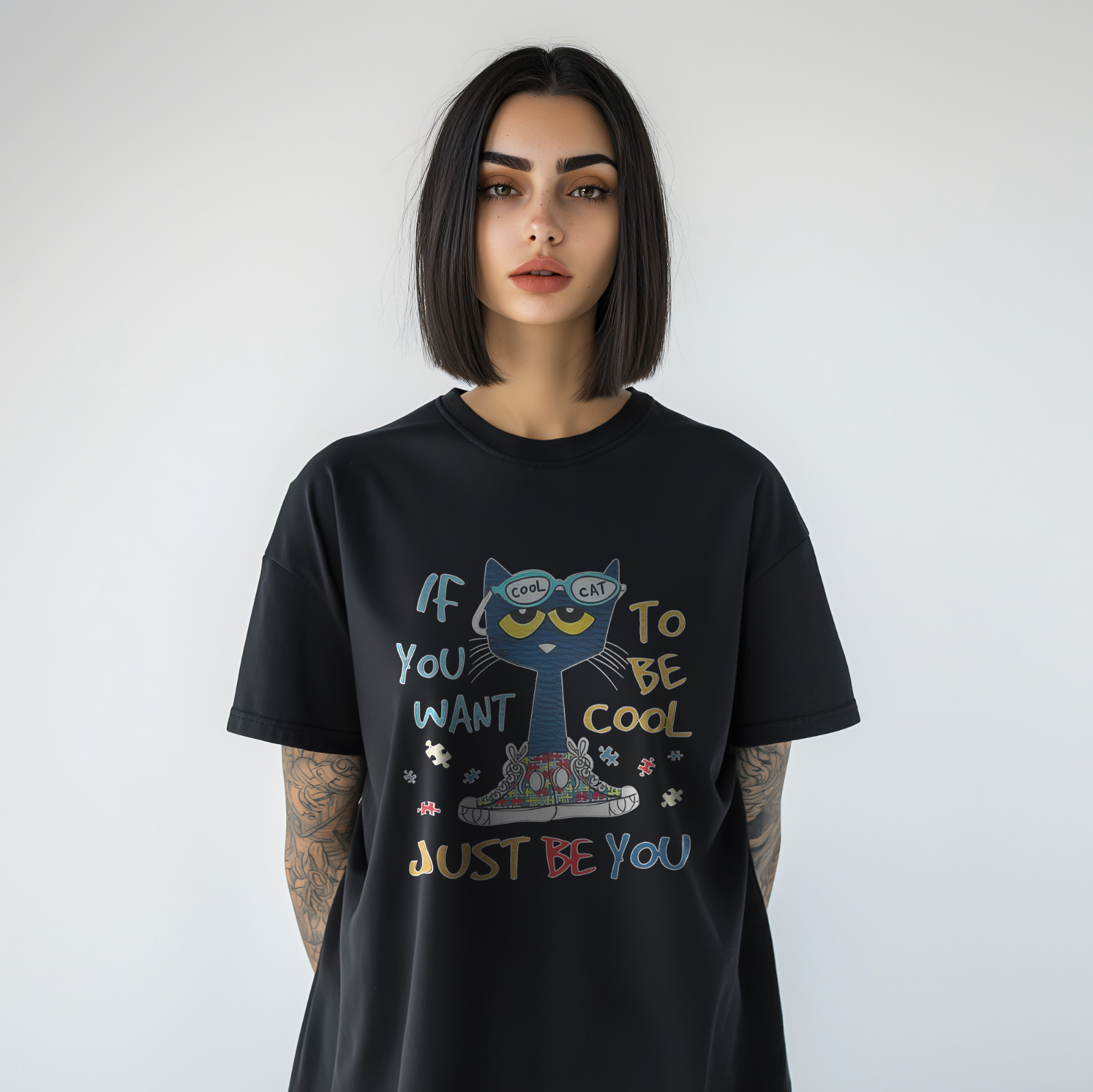 Cool Cat Graphic T-Shirt – Funny Cartoon Cat Tee with Motivational Quote A234 gallery